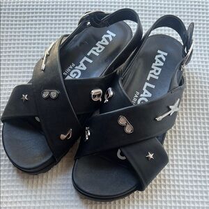 Karl Lagerfeld Black Sandals with Silver Accents
